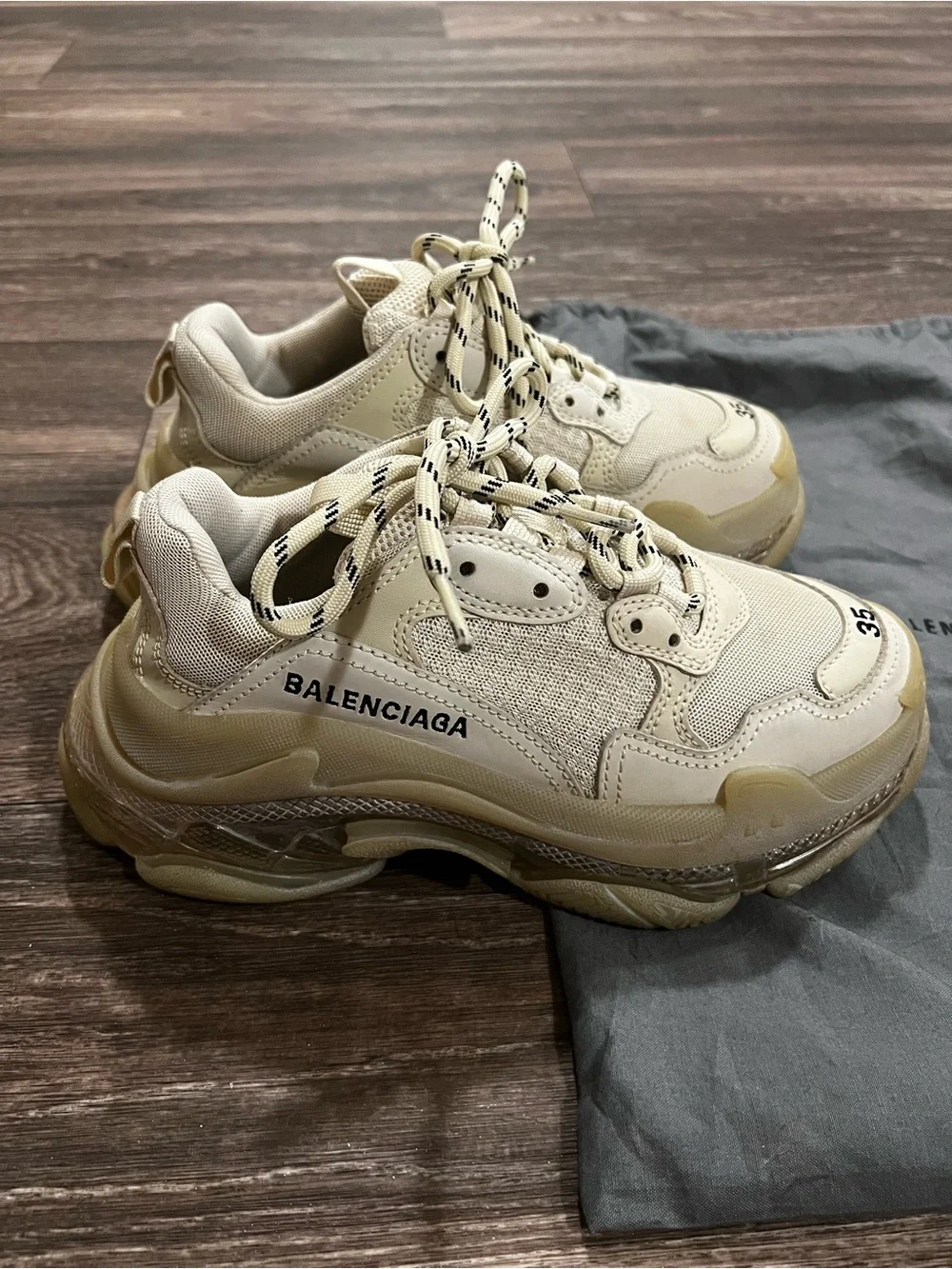 BALENCIAGA Cream Beige Triple S Clear Sole Sneakers size EUR 35 or US 5.5